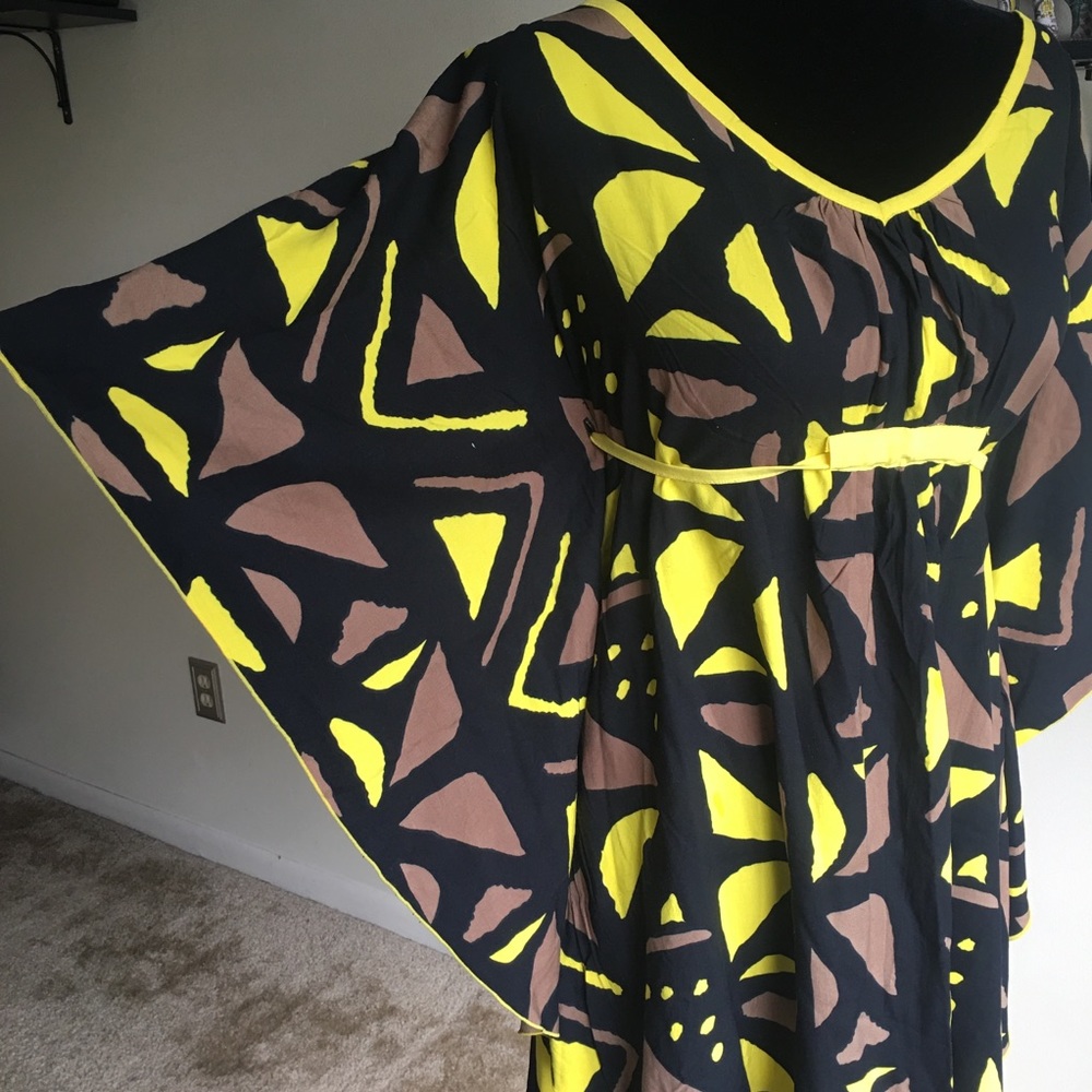 🖤Yellow Tan Black Kimono Style Tunic Top Coverup